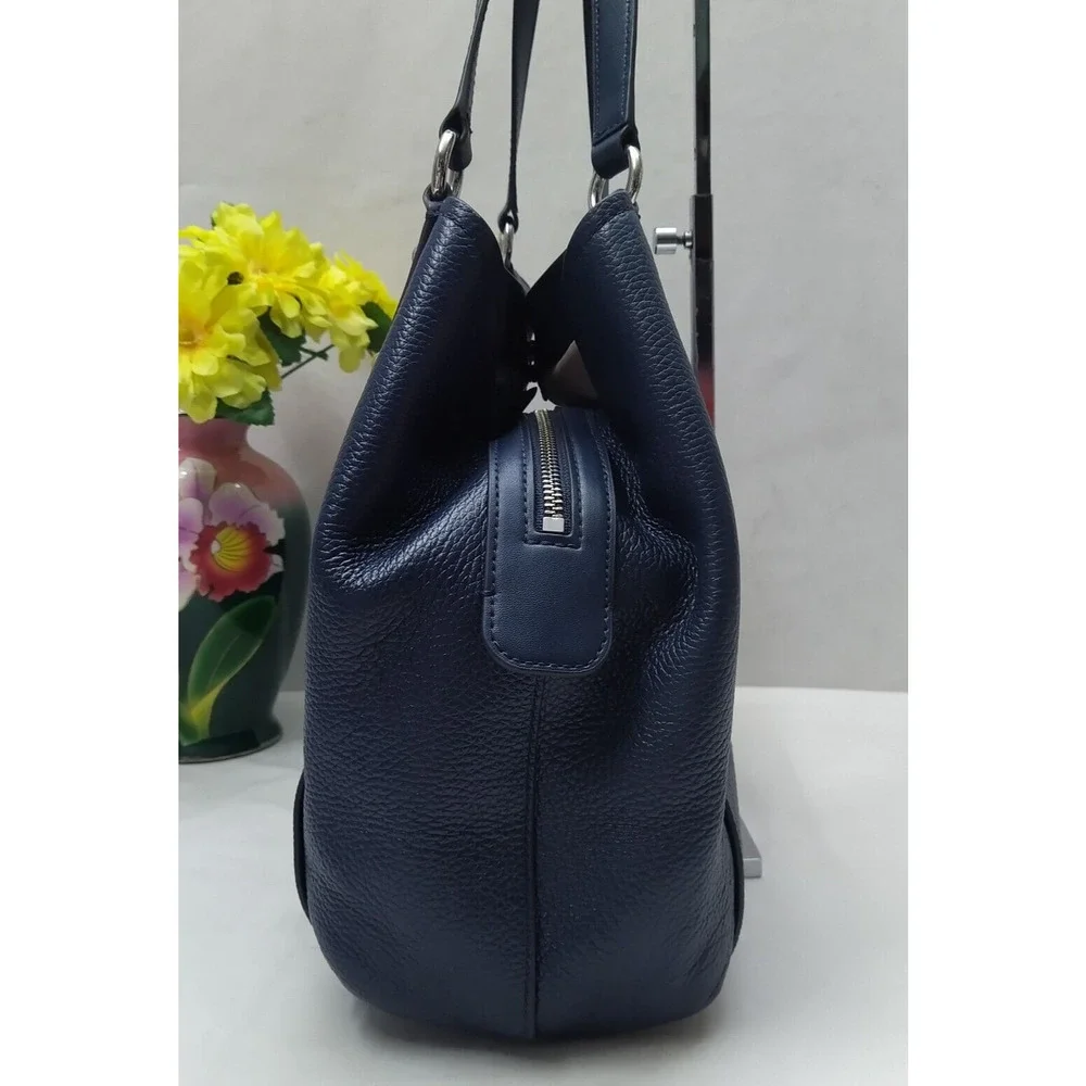 Michael Kors Molly Blue Pebbled Leather 3 Compartments Shoulder Bag